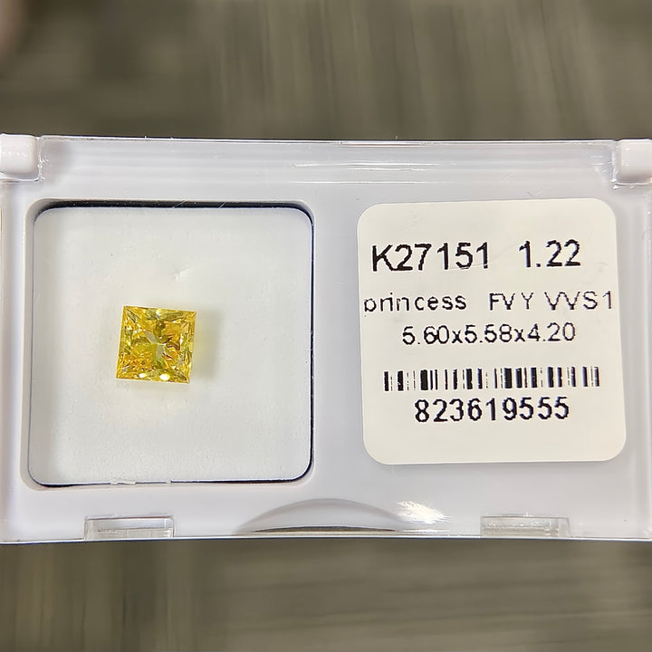 DovEggs 1.22ct princess fancy vivid yellow VVS1-LAB GROWN DIAMOND-K27151