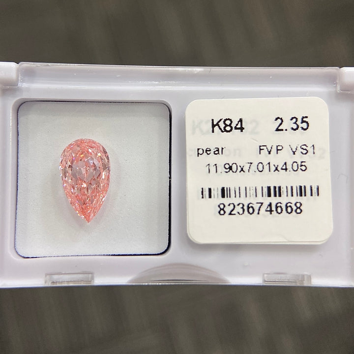 DovEggs 2.35ct pear fancy vivid pink VS1-LAB GROWN DIAMOND-K84