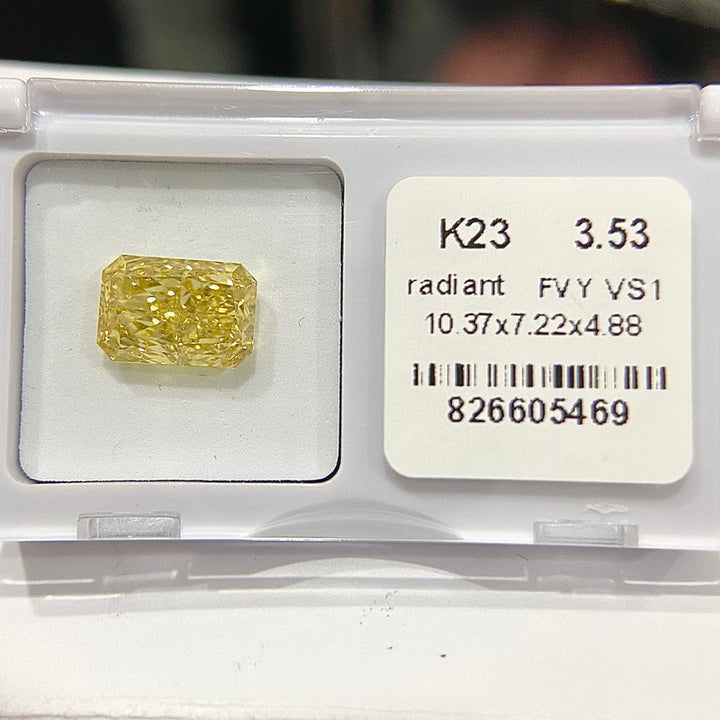 DovEggs 3.53ct radiant fancy vivid yellow VS1-LAB GROWN DIAMOND-K23