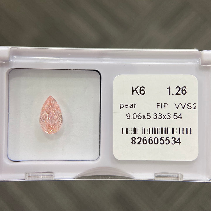 DovEggs 1.26ct pear fancy intense pink VVS2-LAB GROWN DIAMOND-K6