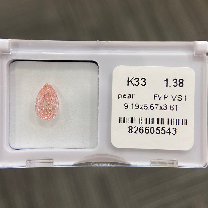 DovEggs 1.38ct pear fancy vivid pink VS1-LAB GROWN DIAMOND-K33