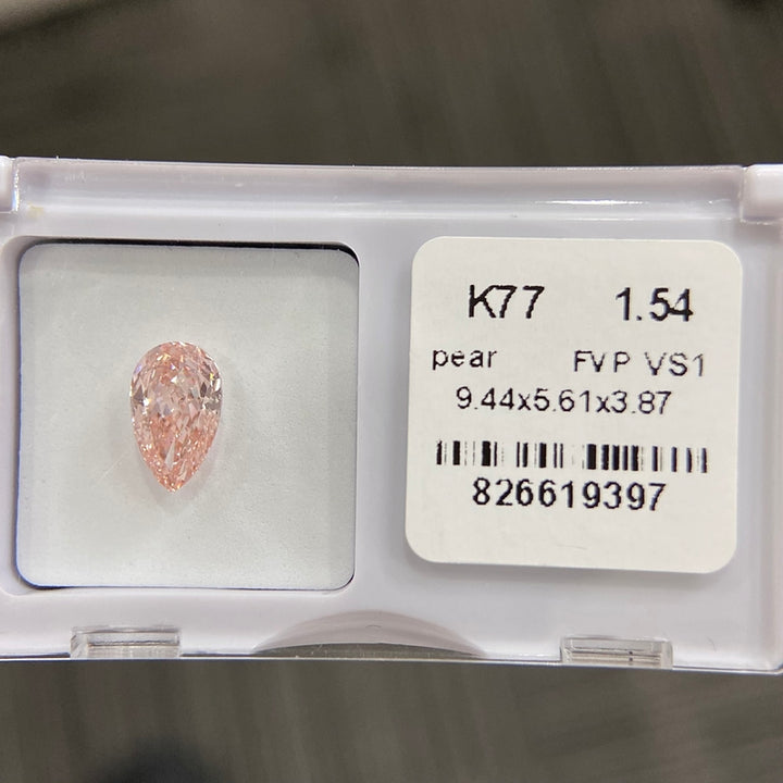 DovEggs 1.54ct pear fancy vivid pink VS1-LAB GROWN DIAMOND-K77
