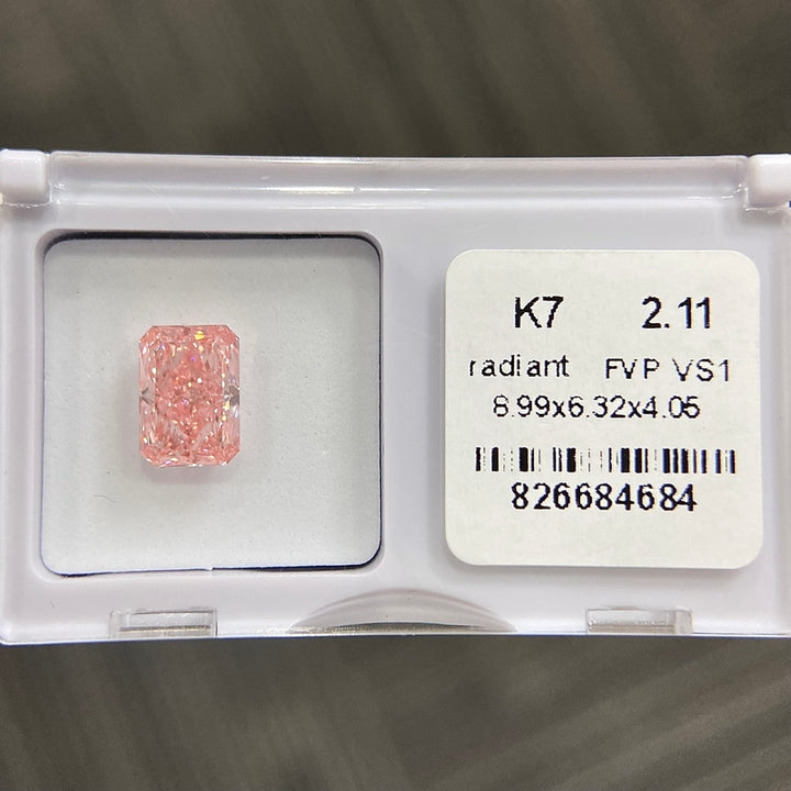 DovEggs 2.11ct radiant fancy vivid pink VS1-LAB GROWN DIAMOND-K7
