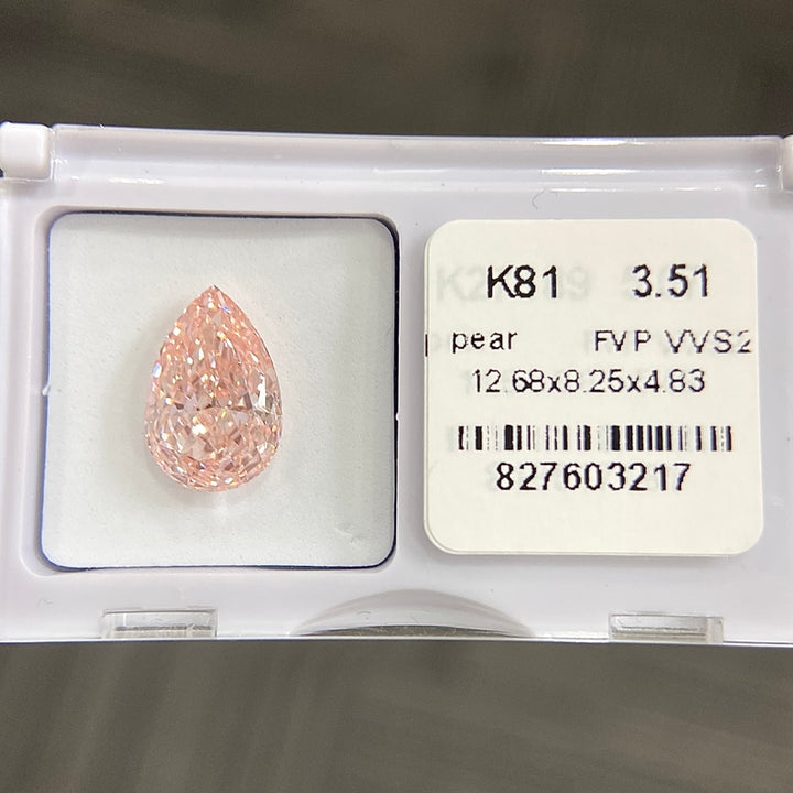DovEggs 3.51ct pear fancy vivid pink VVS2-LAB GROWN DIAMOND-K81