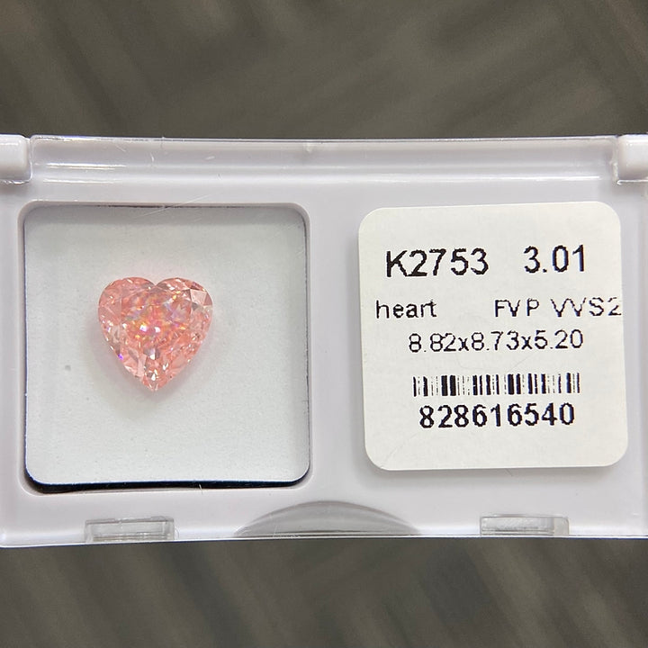 DovEggs 3.01ct heart fancy vivid pink VVS2-LAB GROWN DIAMOND-K2753