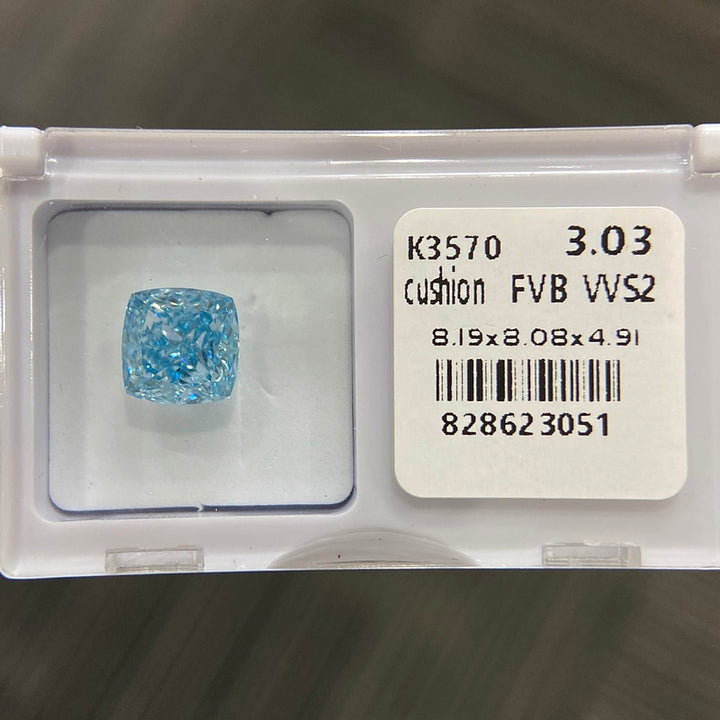 DovEggs 3.03ct cushion fancy vivid blue VVS2-LAB GROWN DIAMOND-K3570