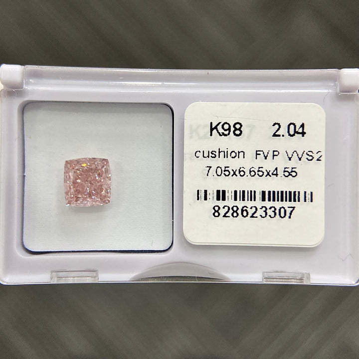 DovEggs 2.04ct cushion fancy vivid pink VVS2-LAB GROWN DIAMOND-K98
