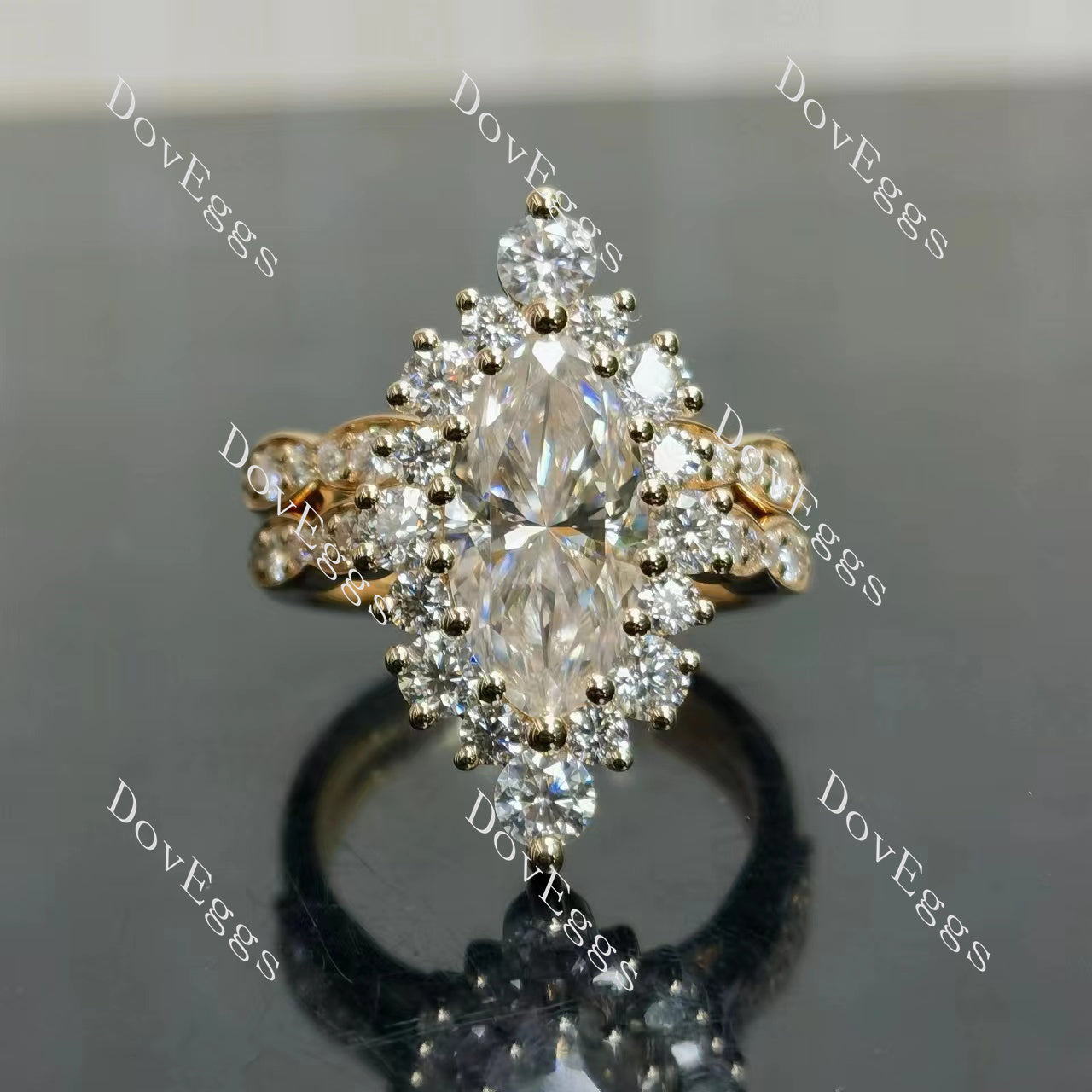 IAIAK Marquise Modified H&A cut halo moissanite bridal set (2 rings)