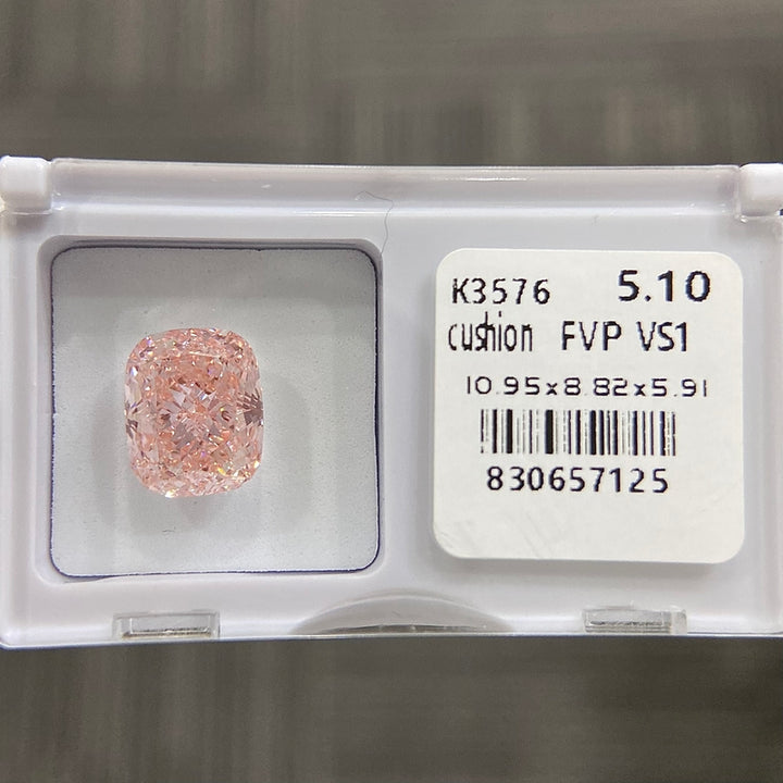 DovEggs 5.10ct cushion fancy vivid pink VS1-LAB GROWN DIAMOND-K3576