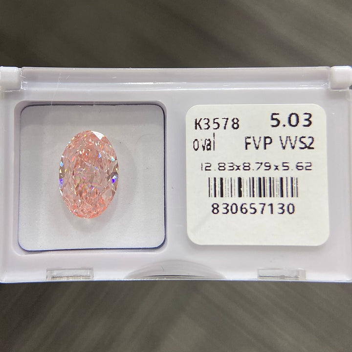 DovEggs 5.03ct oval fancy vivid pink VVS2-LAB GROWN DIAMOND-K3578