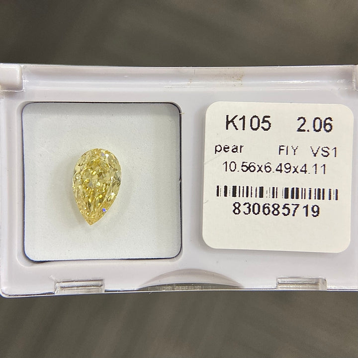 DovEggs 2.06ct pear fancy intense yellow VS1-LAB GROWN DIAMOND-K105