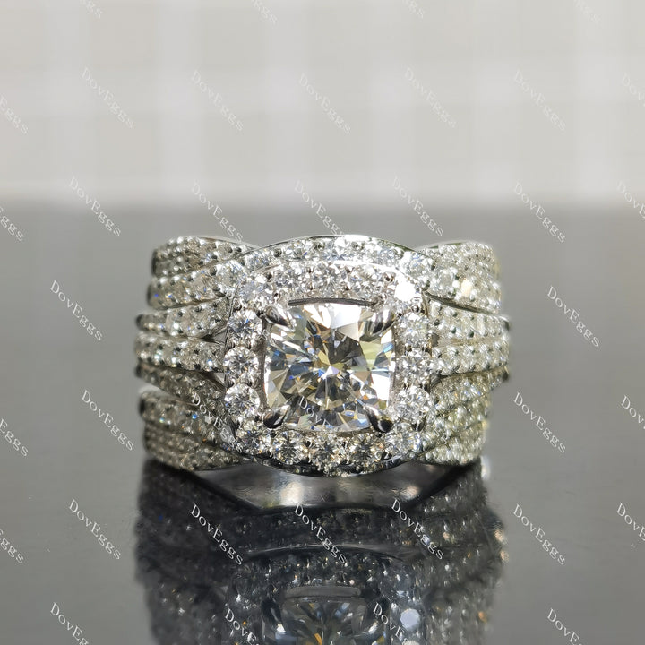 (size 7.5) Doveggs 1.5ct cushion moissanite sterling silver engagement ring set （3 rings）