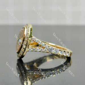 Doveggs oval bezel halo split shanks 3/4 eternity moissanite engagement ring