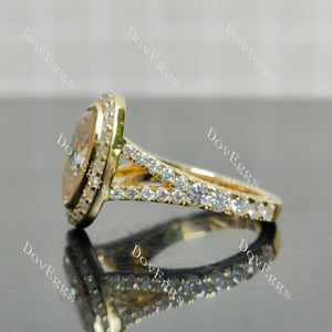 Doveggs oval bezel halo split shanks 3/4 enternity moissanite engagement ring