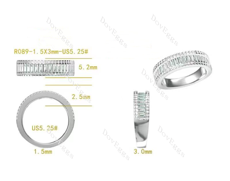 Doveggs half eternity channel set pave moissanite wedding band-3.0mm band width