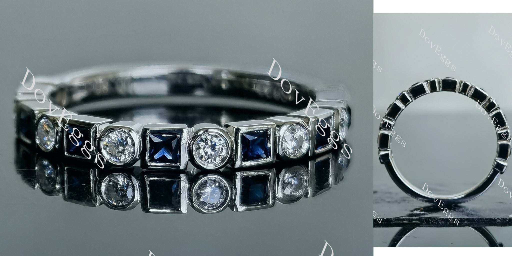 Doveggs princess round bezel 3/4 eternity moissanite/lab grown diamond/colored gem wedding band-2.3mm band width
