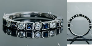 Doveggs princess round bezel 3/4 eternity moissanite/lab grown diamond/colored gem wedding band-2.3mm band width