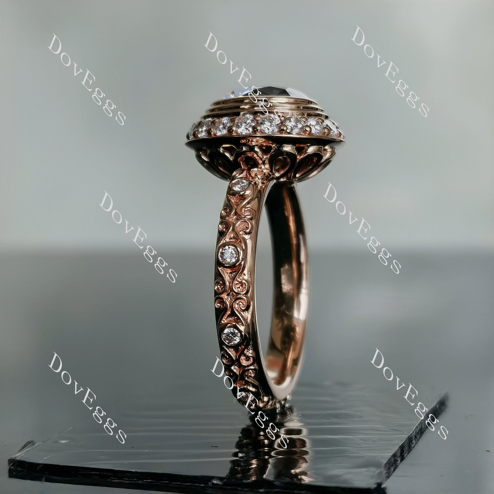 Doveggs round art deco vintage stardust grey moissanite engagement ring