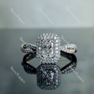 Doveggs radiant double halo pave moissanite engagement ring
