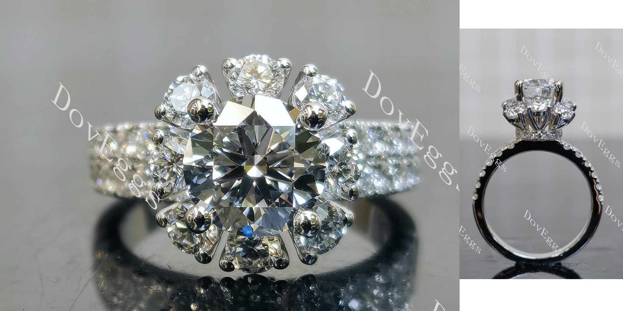 Round Floral Halo Half Enternity Lab Grown Diamond 