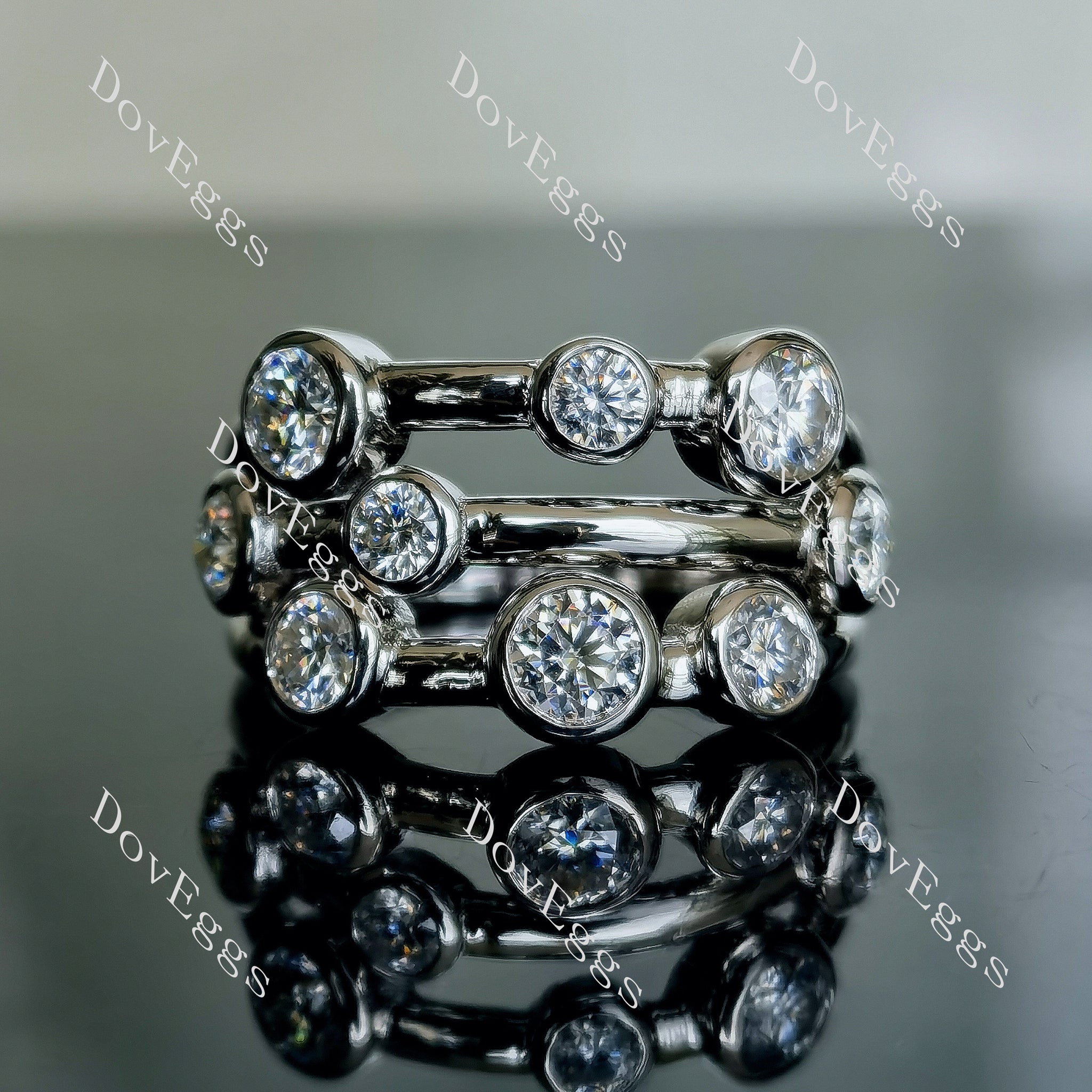 Doveggs round three row bezel moissanite/lab grown diamond wedding band-4.0mm band width