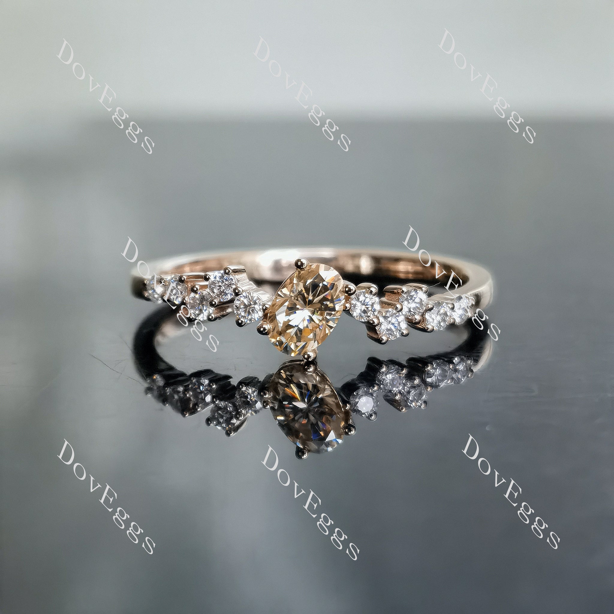 Olive 4*6mm oval art deco colored moissanite engagement ring