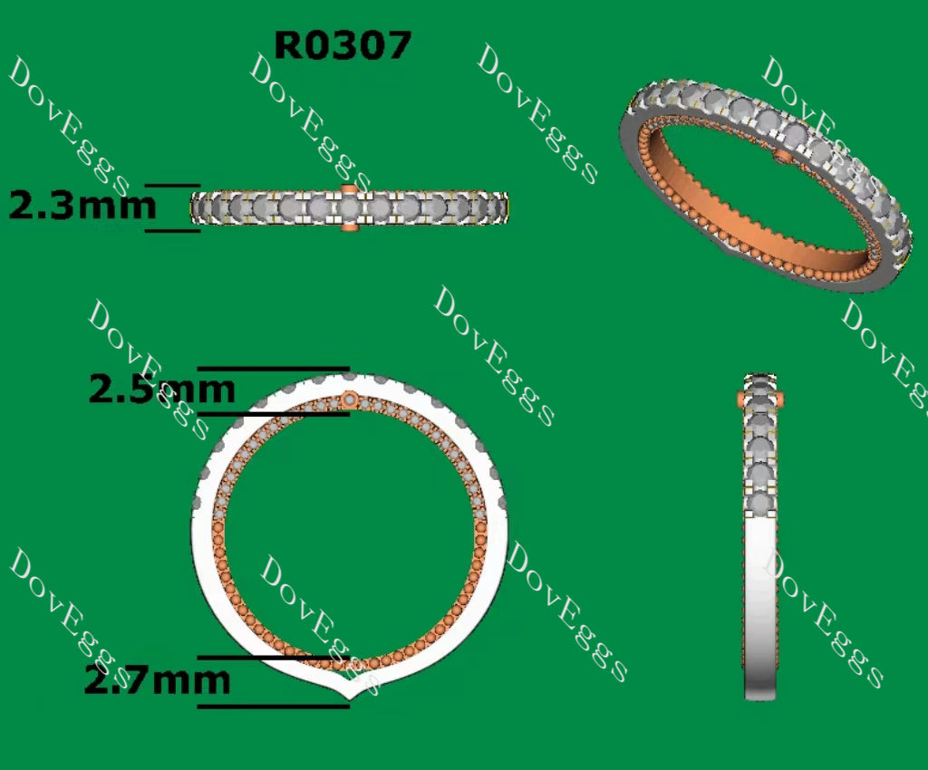 Doveggs Half eternity pave moissanite wedding bands/lab diamond rings-2.3mm band width