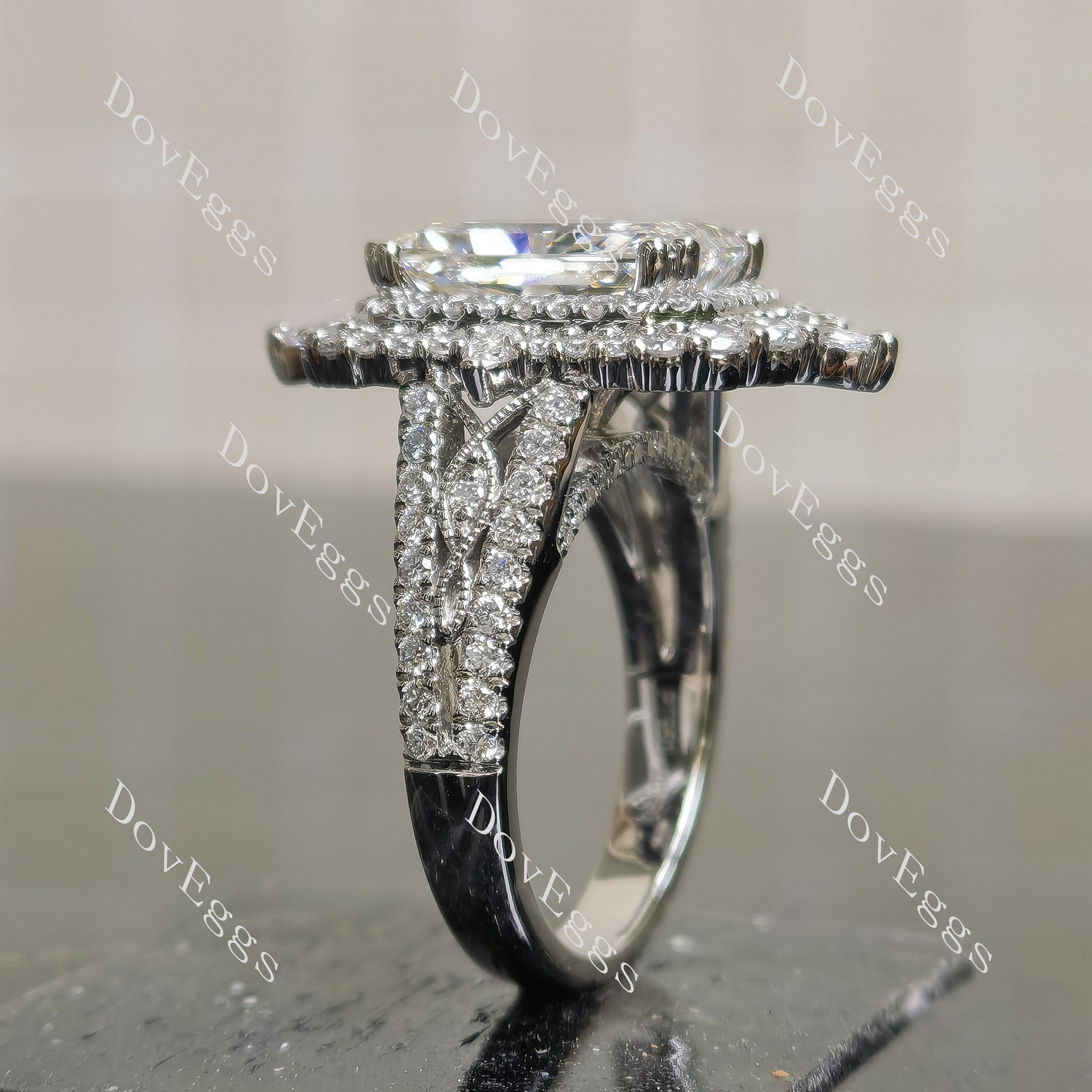 Doveggs halo pave vintage engagement ring only semi-mount only(Exclusively to DovEggs Stones)