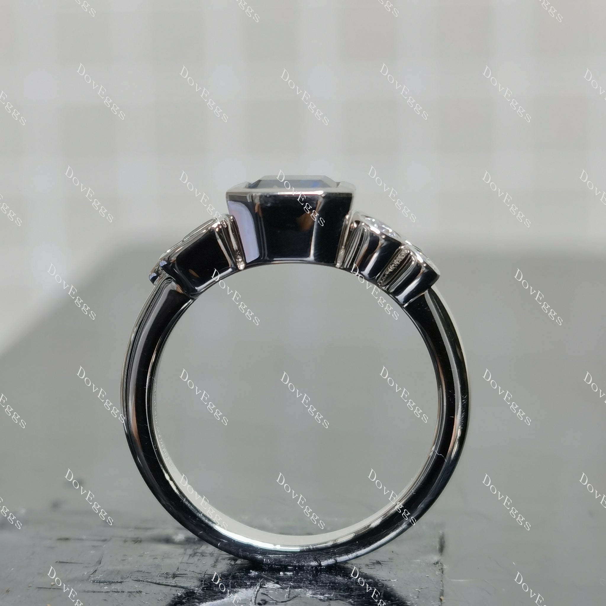 (size 7.25)Doveggs 2ct emearld twlight blue moissanite engagement SS ring
