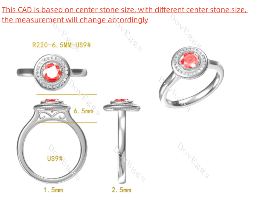 Doveggs round bezel channel set colored gem engagement ring