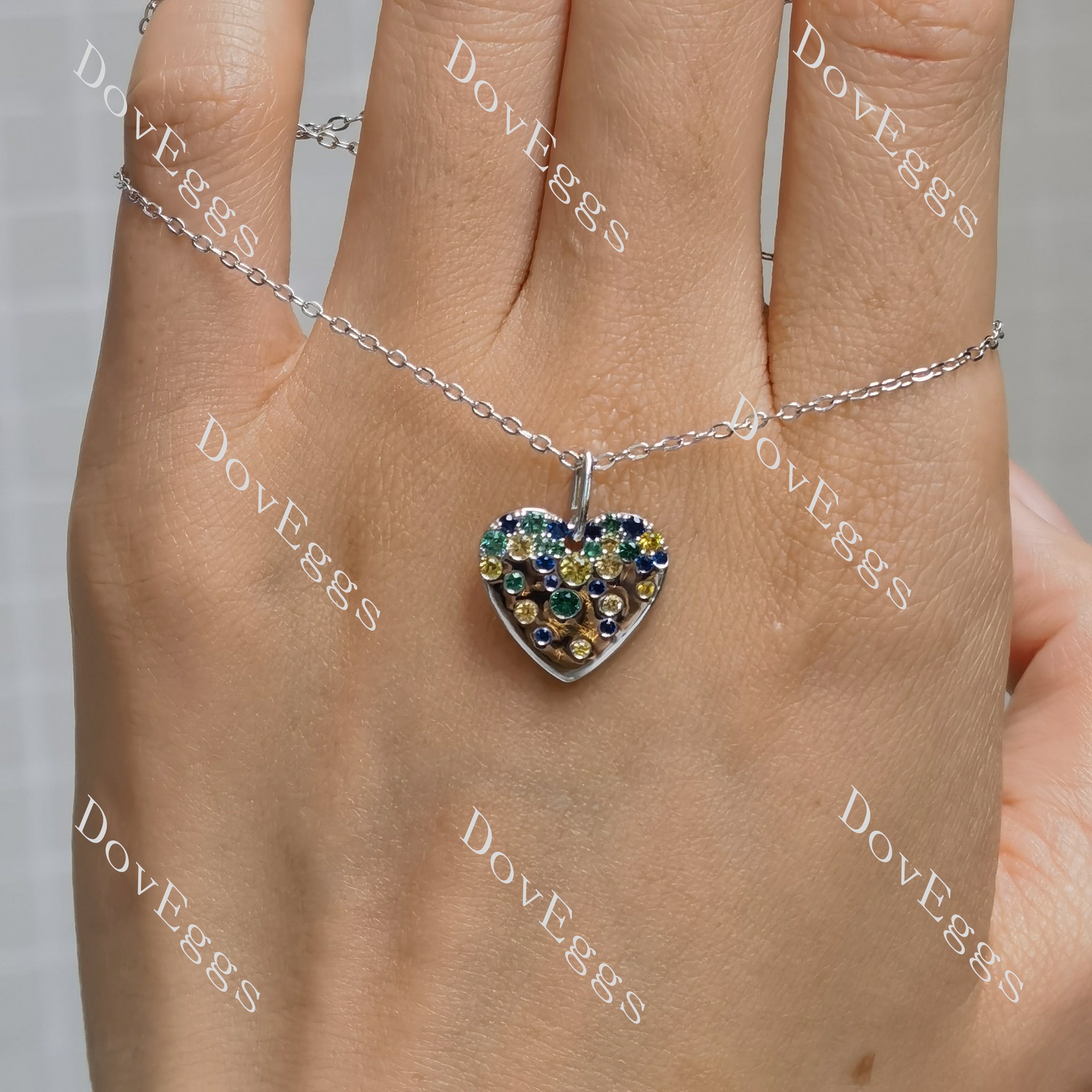 Round pave multicolor art deco pendant necklace(pendant only)| Doveggs