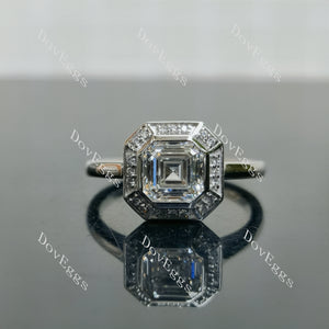 Doveggs Asscher Halo Bezel Lab Grown Diamond Engagement Ring