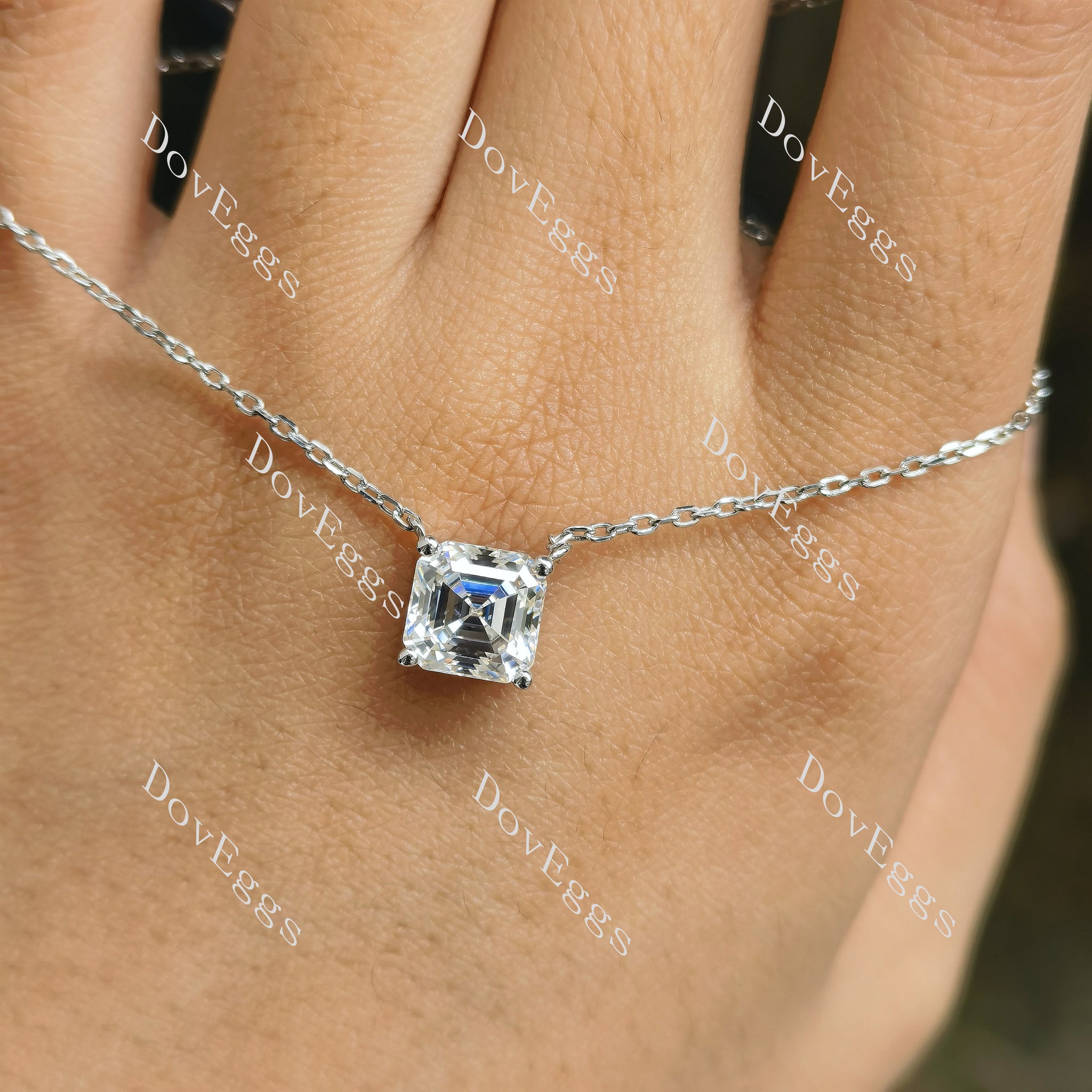 Doveggs sterling silver 2ct asscher moissanite pendant necklace