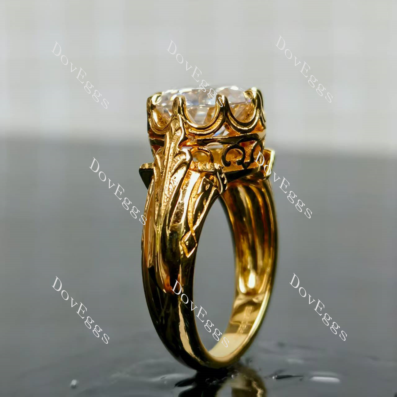 (size 6.5) Doveggs sterling silver plated with yellow gold 4ct round moissanite engagement ring