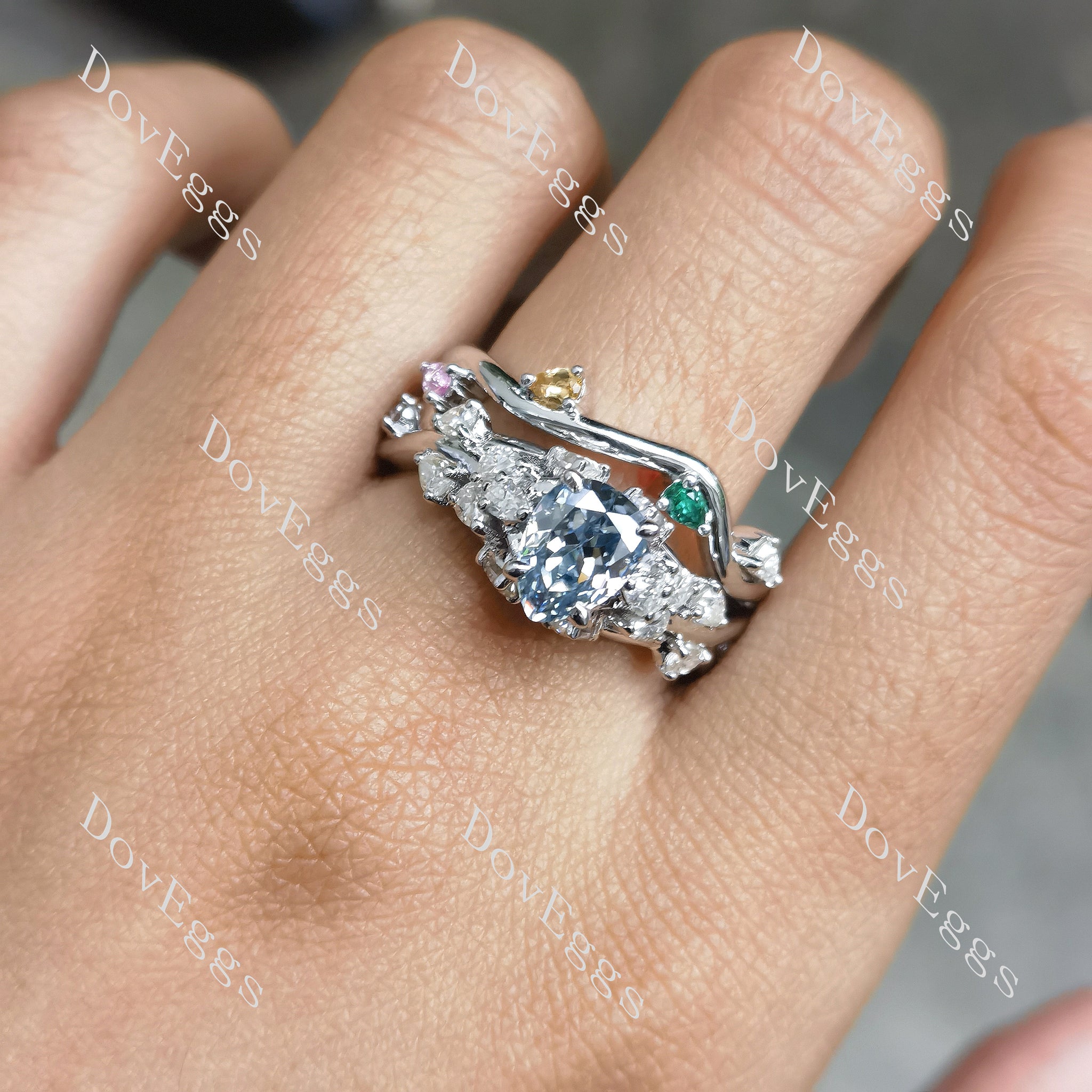 (size 9)Doveggs sterling silver 1.5ct Pear moissanite engagement ring set