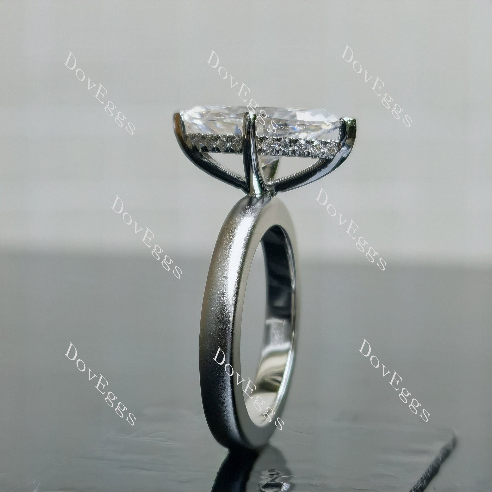 Doveggs Marquise Modified H&A cut hidden halo moissanite engagement ring