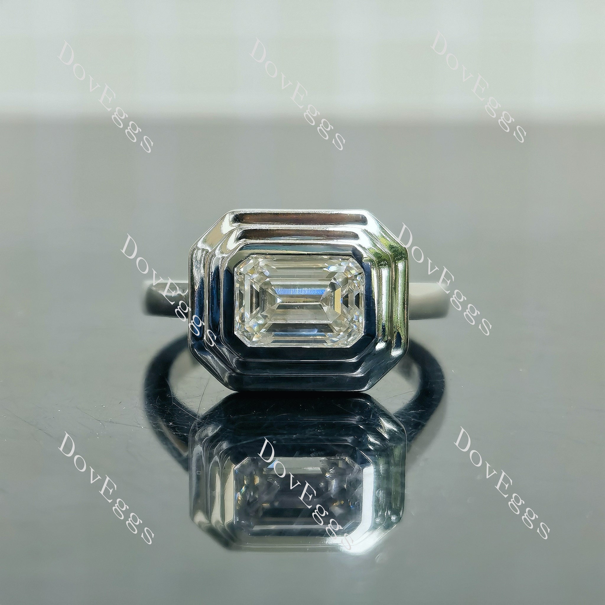 Doveggs Emerald bezel Solitaire Lab Grown Diamond Engagement Ring