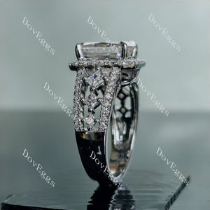 Doveggs radiant halo half eternity pave moissanite engagement ring