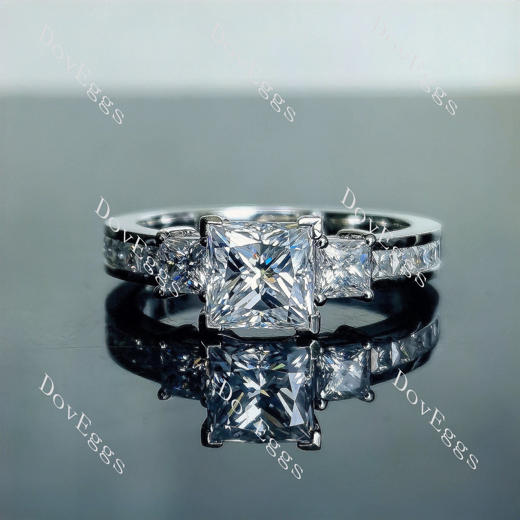 Doveggs princess three-stone channel set moissanite bridal set (2 rings)