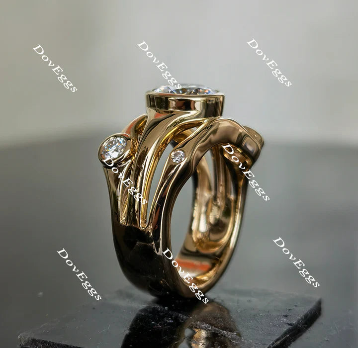 Doveggs bezel setting art deco engagement ring only semi-mount only(Exclusively to DovEggs Stones)