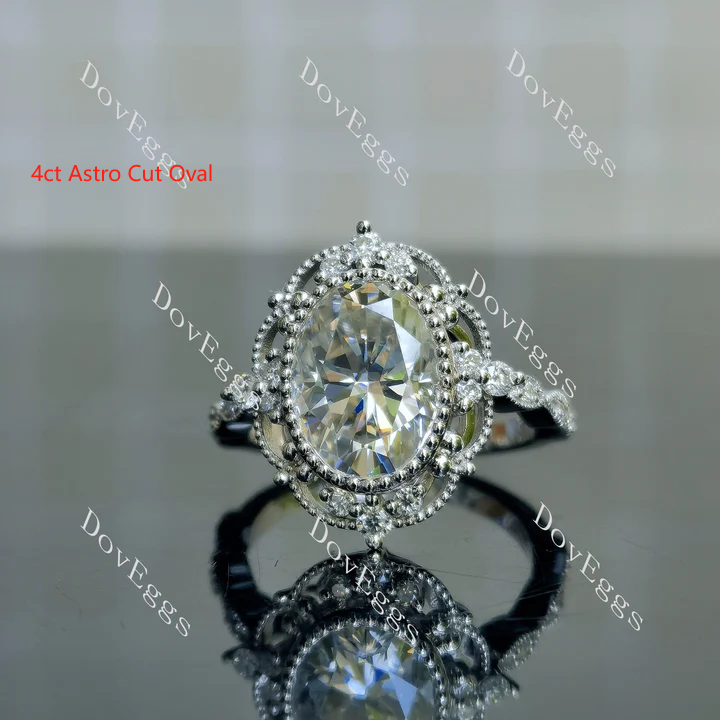 Lily oval floral vintage bezel pave moissanite engagement ring