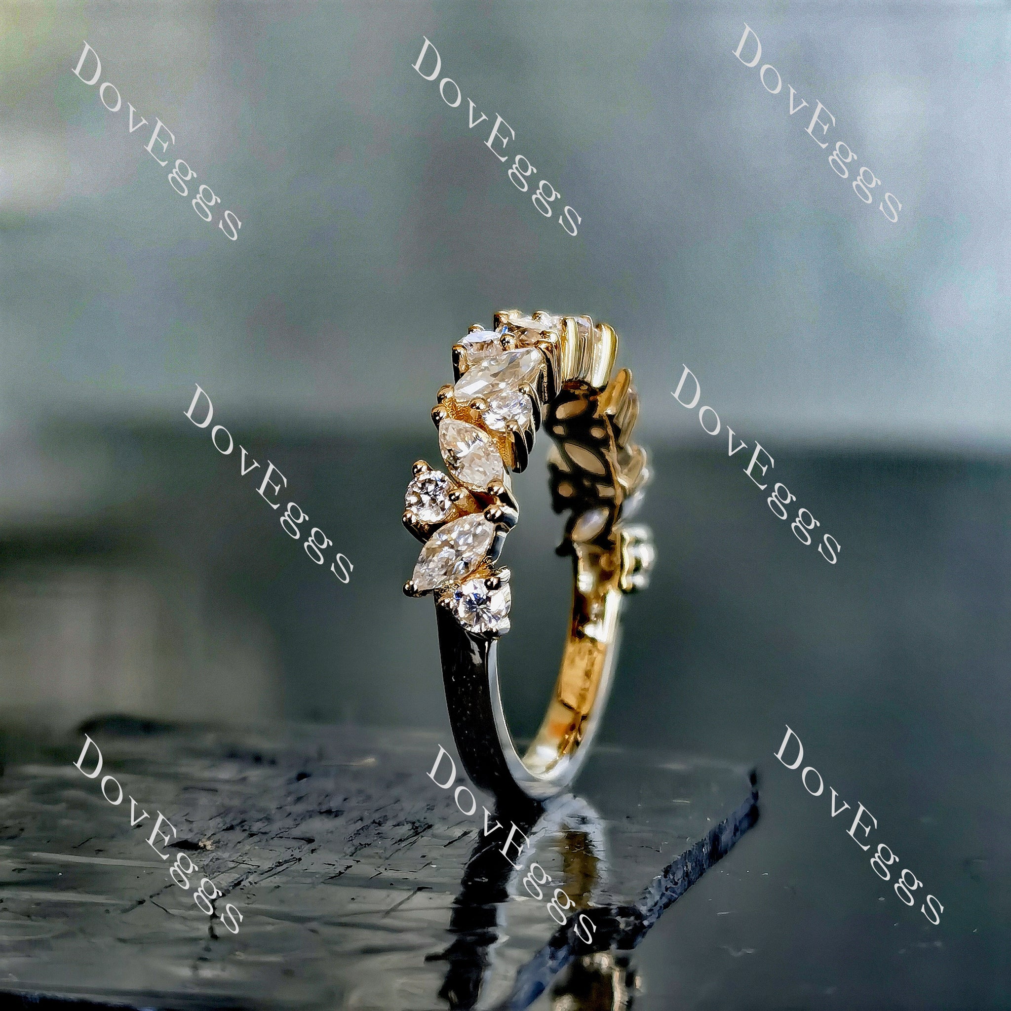 Doveggs marquise round art deco moissanite/lab grown diamond wedding band-2.0mm band width