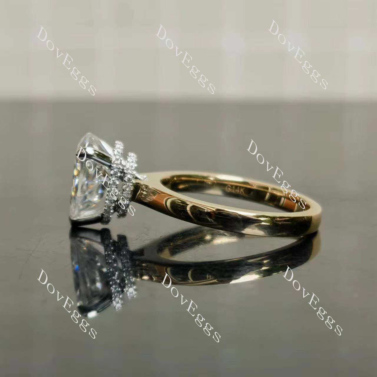 Doveggs pear pave hidden halo moissanite engagement ring