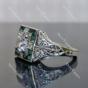 Doveggs round pave art deco vintage moissanite engagement ring