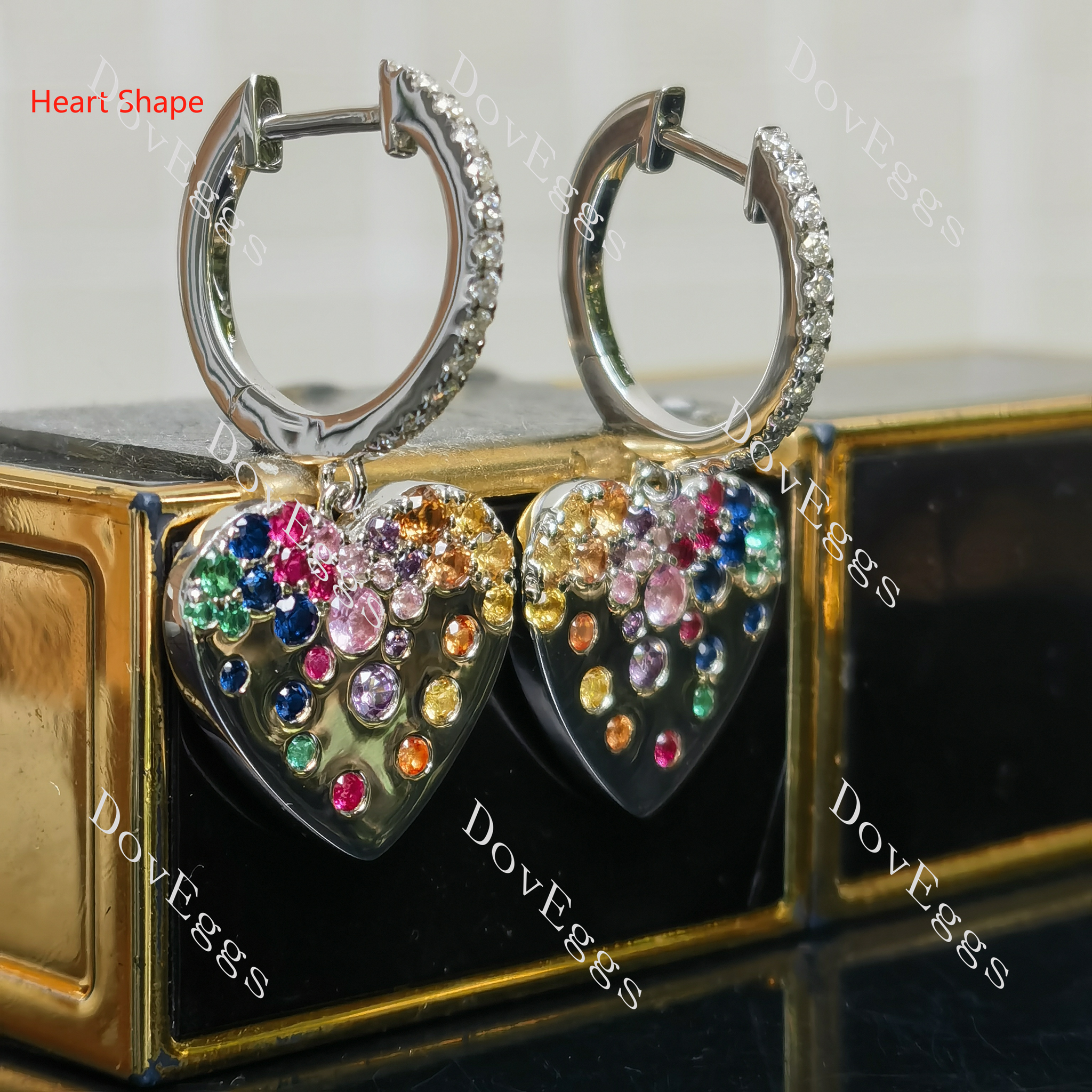 Round pave multicolor art deco moissanite/labgrown diamond/colored gem dangle earrings| Doveggs