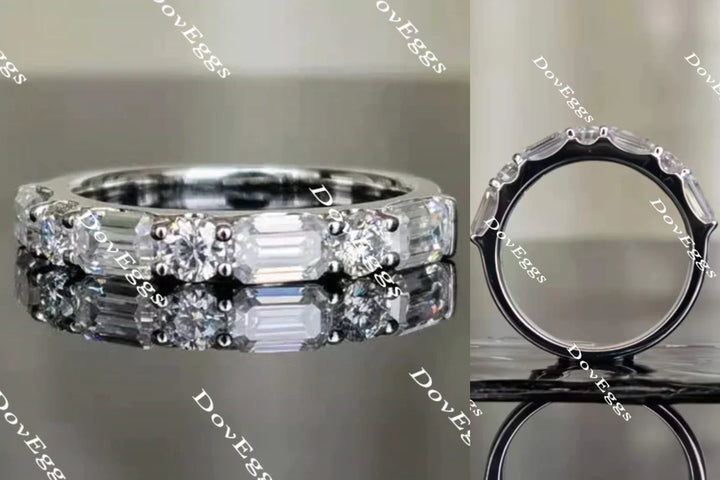 Doveggs Emerald art deco moissanite/Lab grown diamond wedding band/moissanite ring-2.4mm band width - DovEggs-Seattle