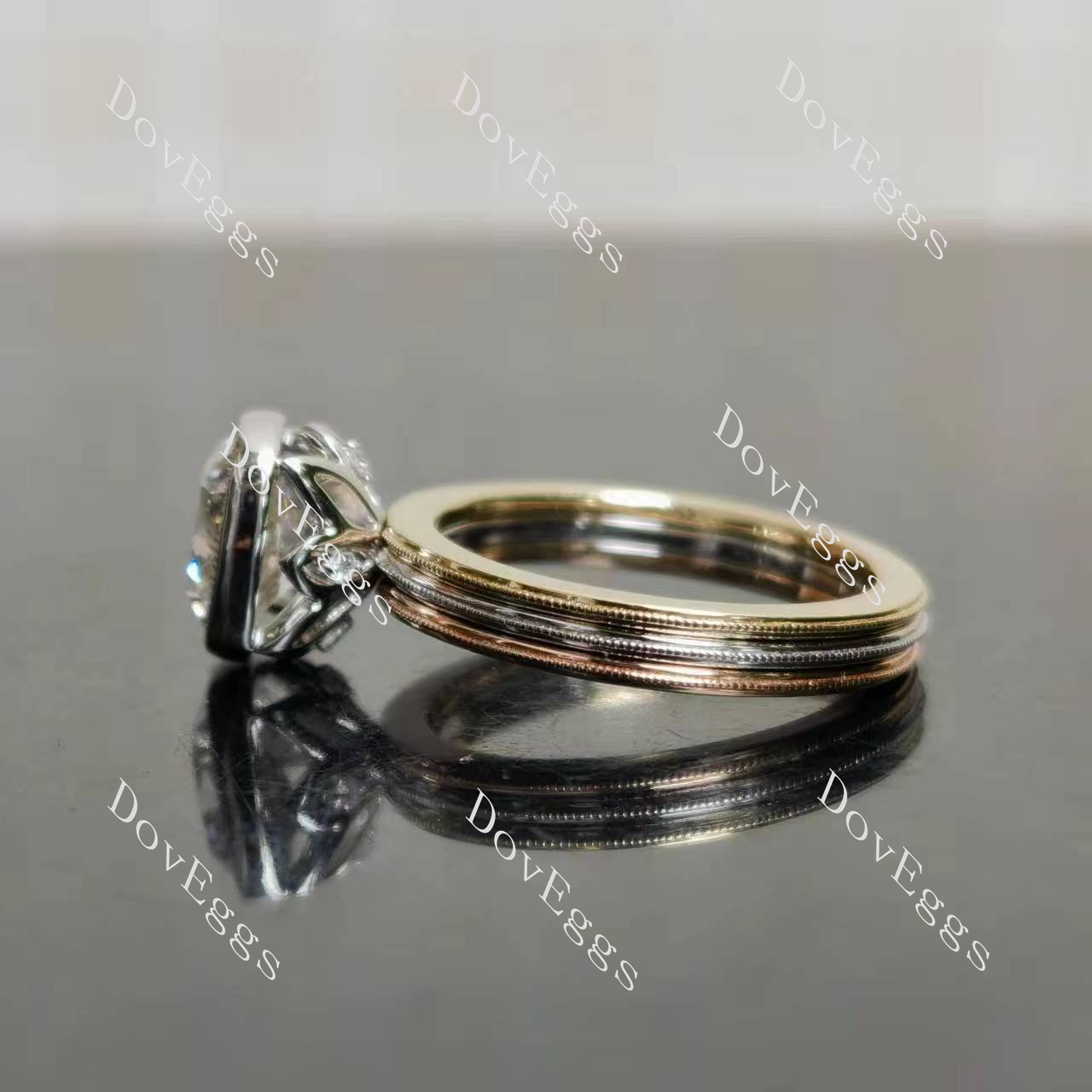 (size 5.5) Doveggs 10k rose gold & white gold & yellow gold 2.248ct cushuion Excellent cut lab grown diamond ring(certified)