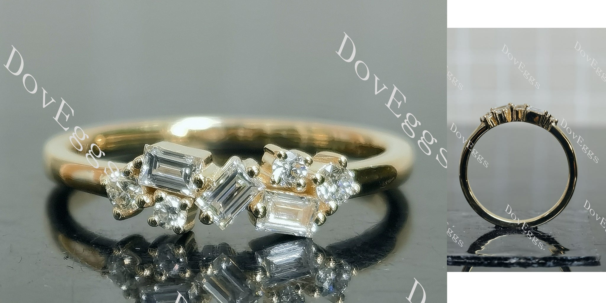 Doveggs round baguette moissanite/ lab grown diamond accents wedding band-2mm band width