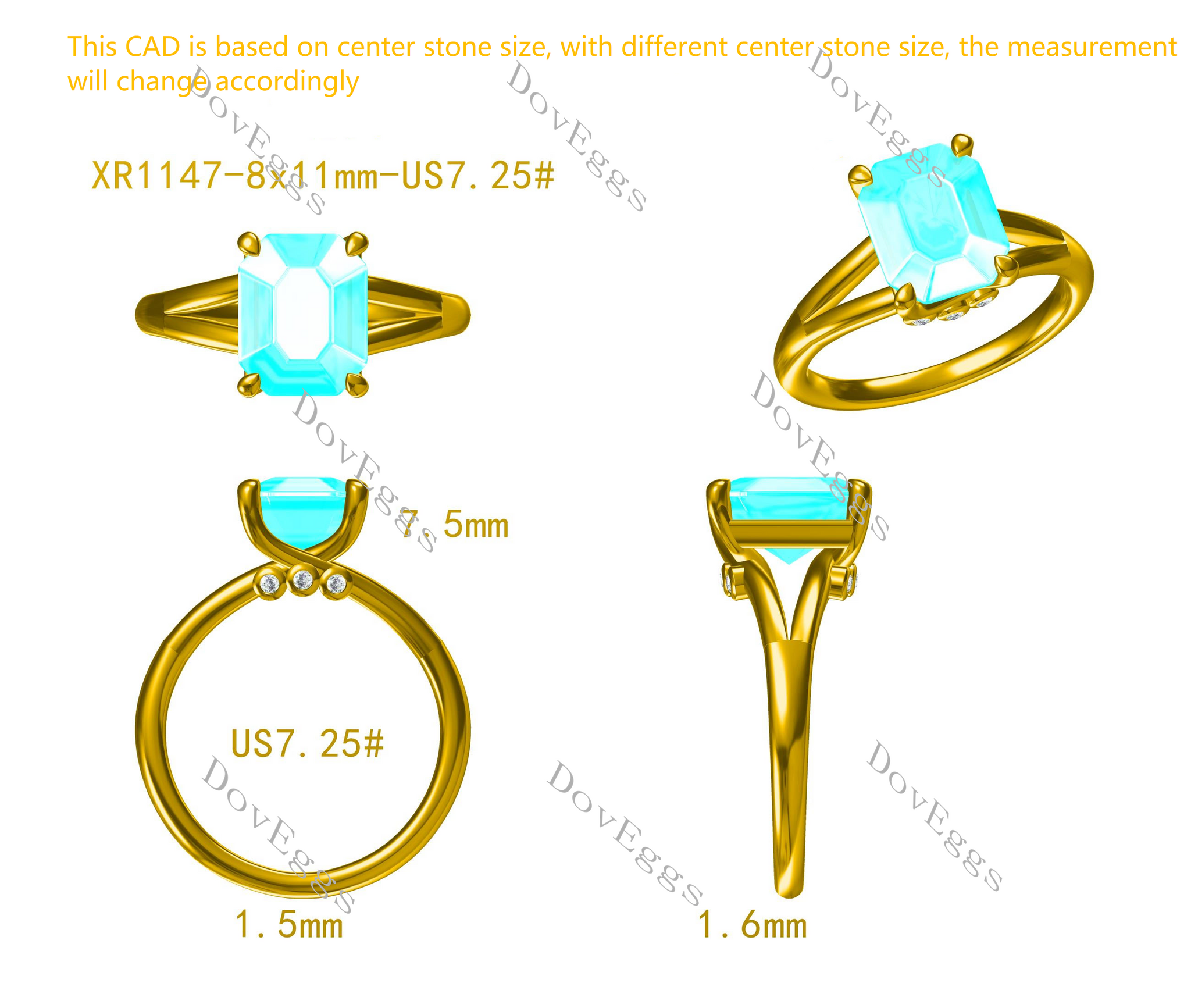 Doveggs radiant colored moissanite engagement ring