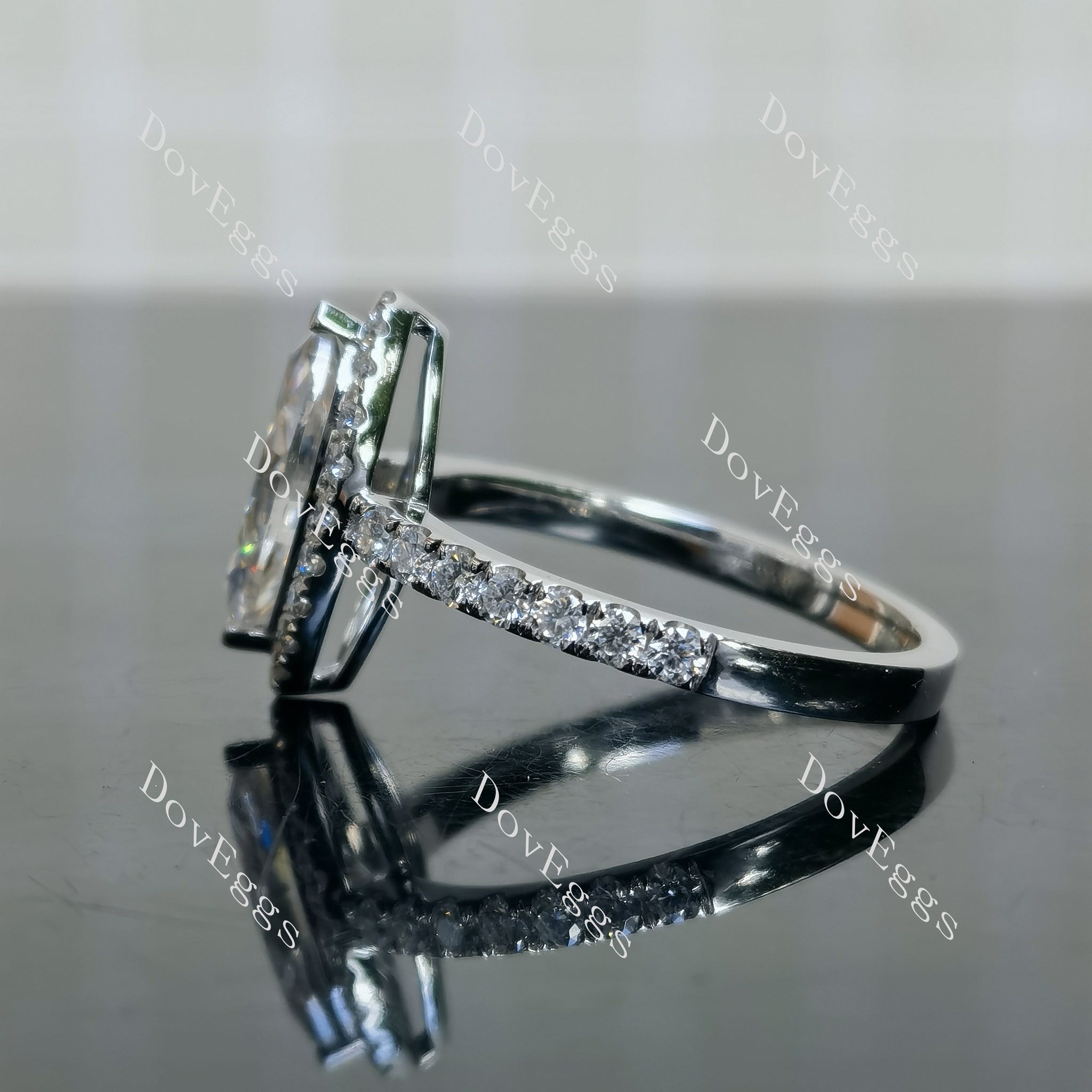 Doveggs Marquise Modified H&A cut halo pave moissanite engagement ring